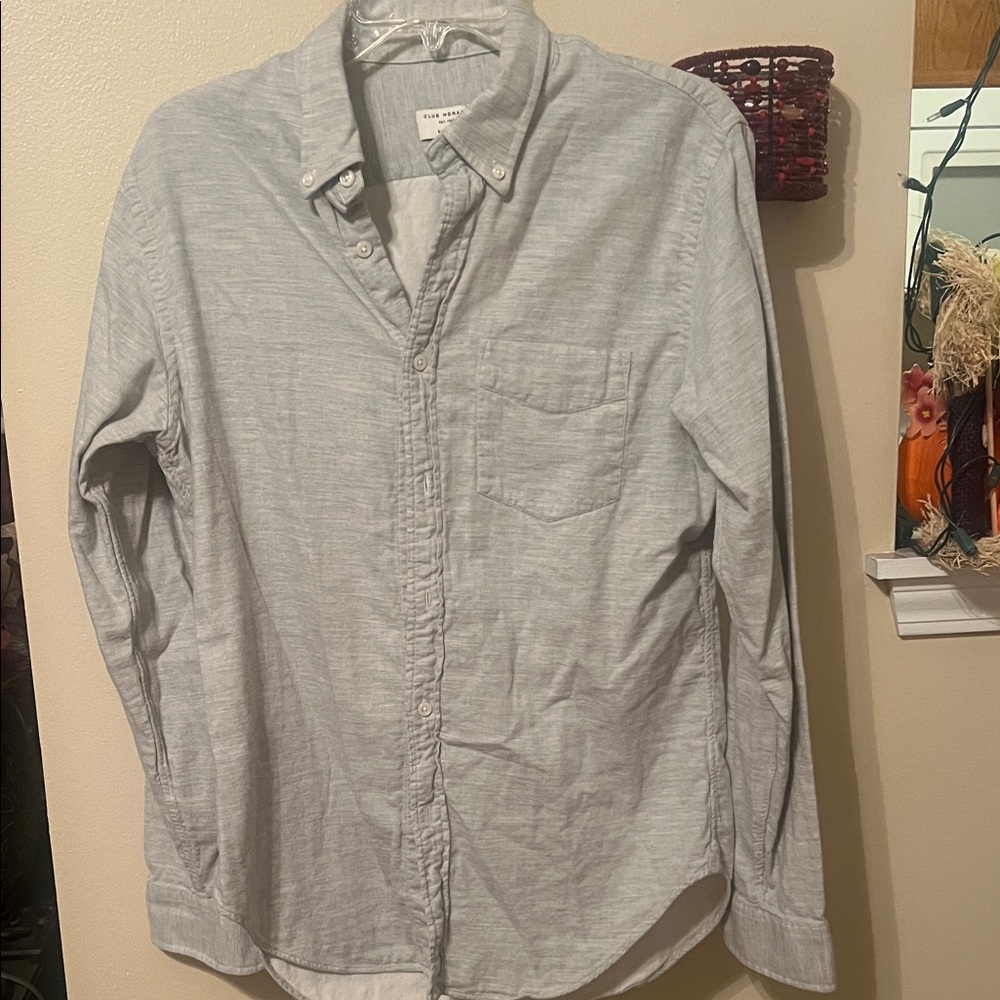 Club Monaco Light Gray and Cream Slim Fit long sleeve Shirt M